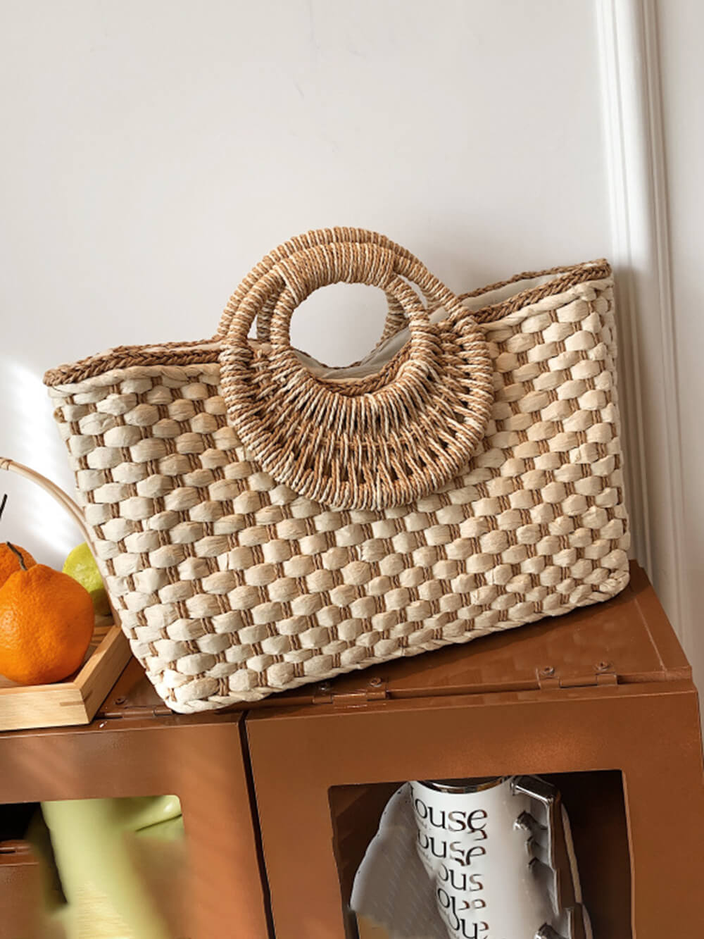 Bolso de paja hecho a mano para playa y vacaciones de moda