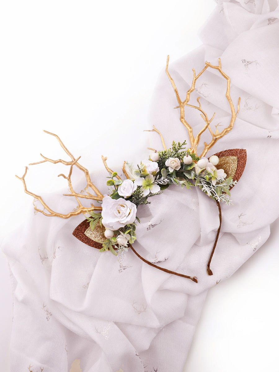White & Sage Christmas Reindeer Headband