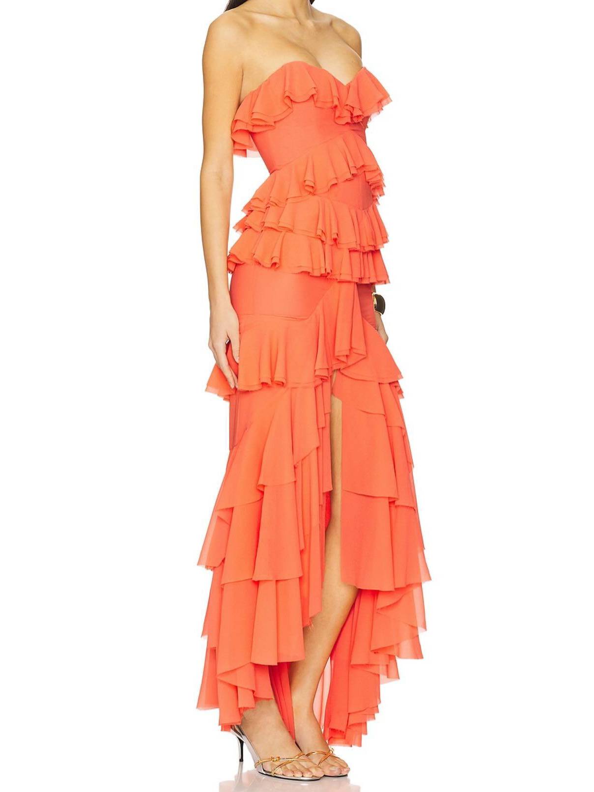 Robe tube à volants multicouches