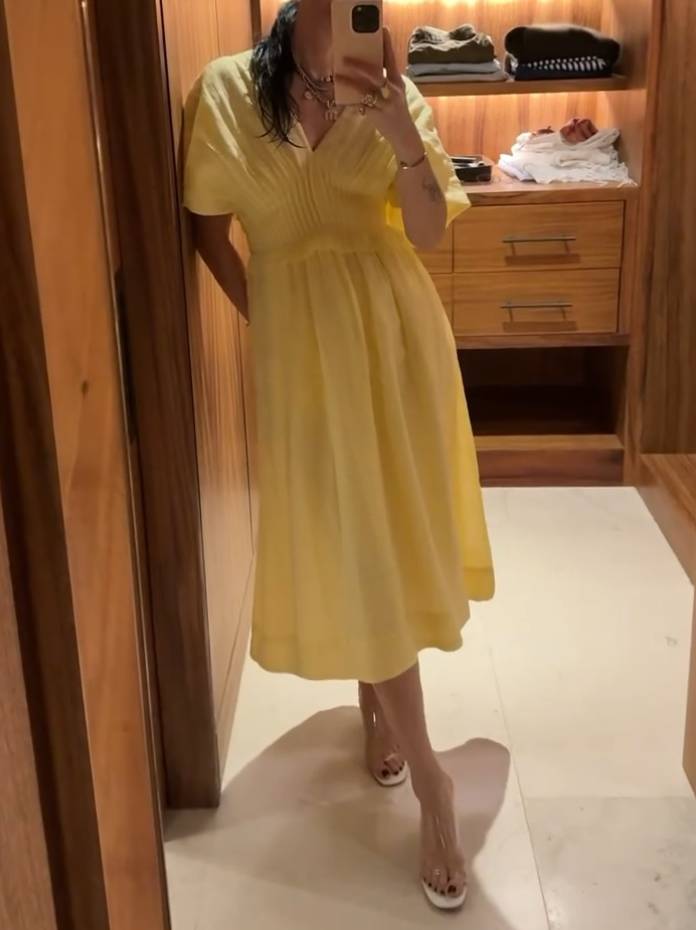 V-neck Pleated Midi Dress