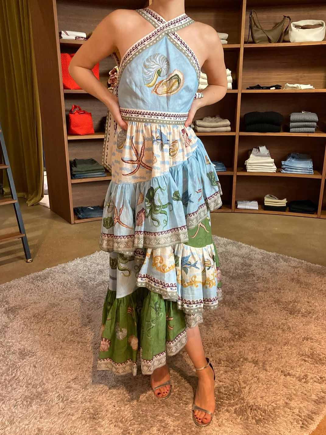 Robe mi-longue irrégulière à imprimé floral Deep Sea unique