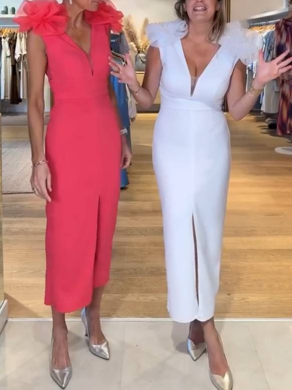 3D Flower V-Neck Slit Dress