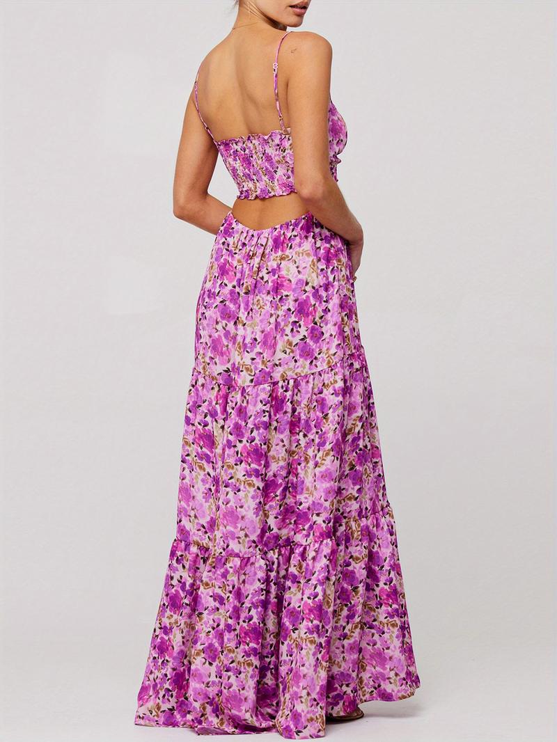 Sleeveless Spaghetti Strap Cross Tie-up Front Floral Print Midi Dress