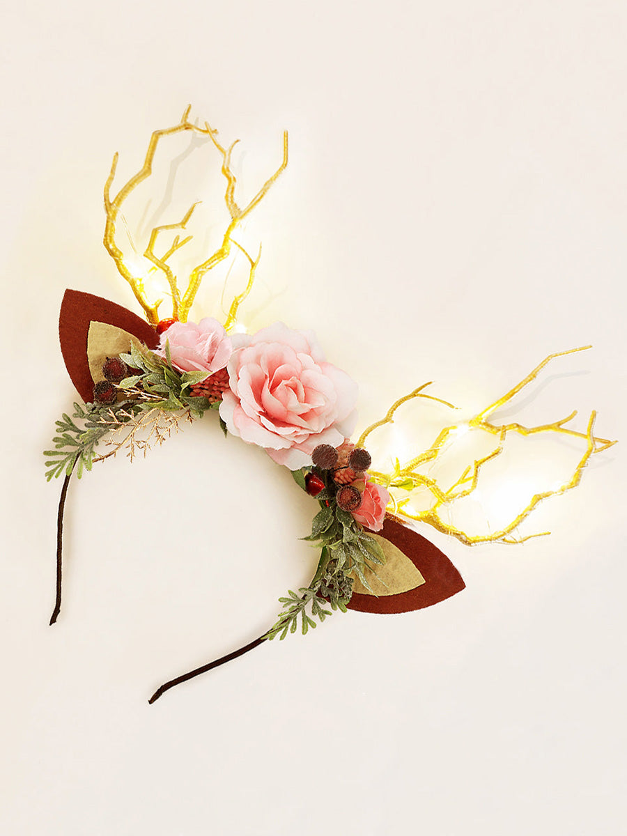 Pink Forest Christmas Reindeer Headband
