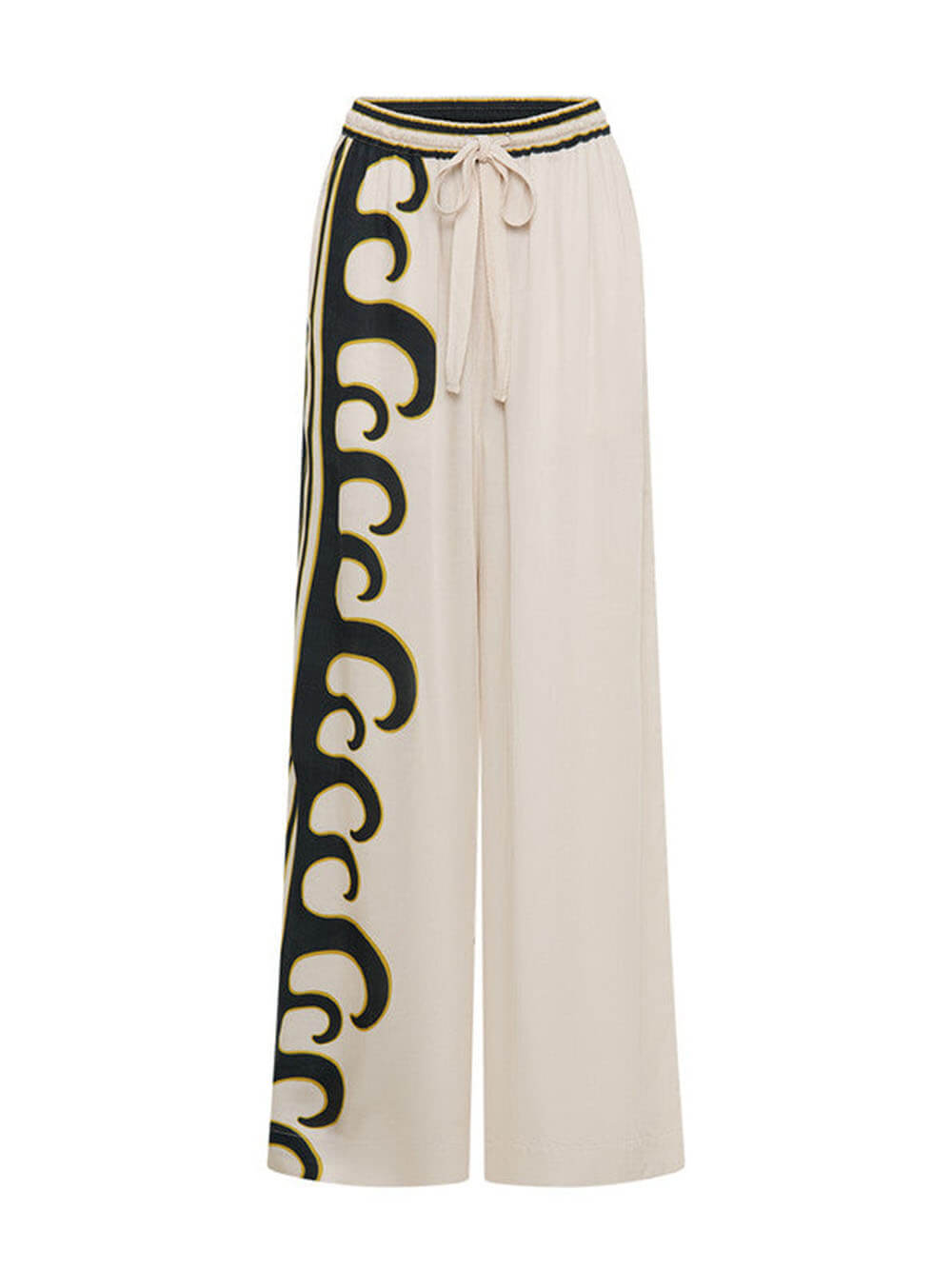 Modern Satin Unique Print Drawstring Elastic Waist Pocket Wide Leg Pants