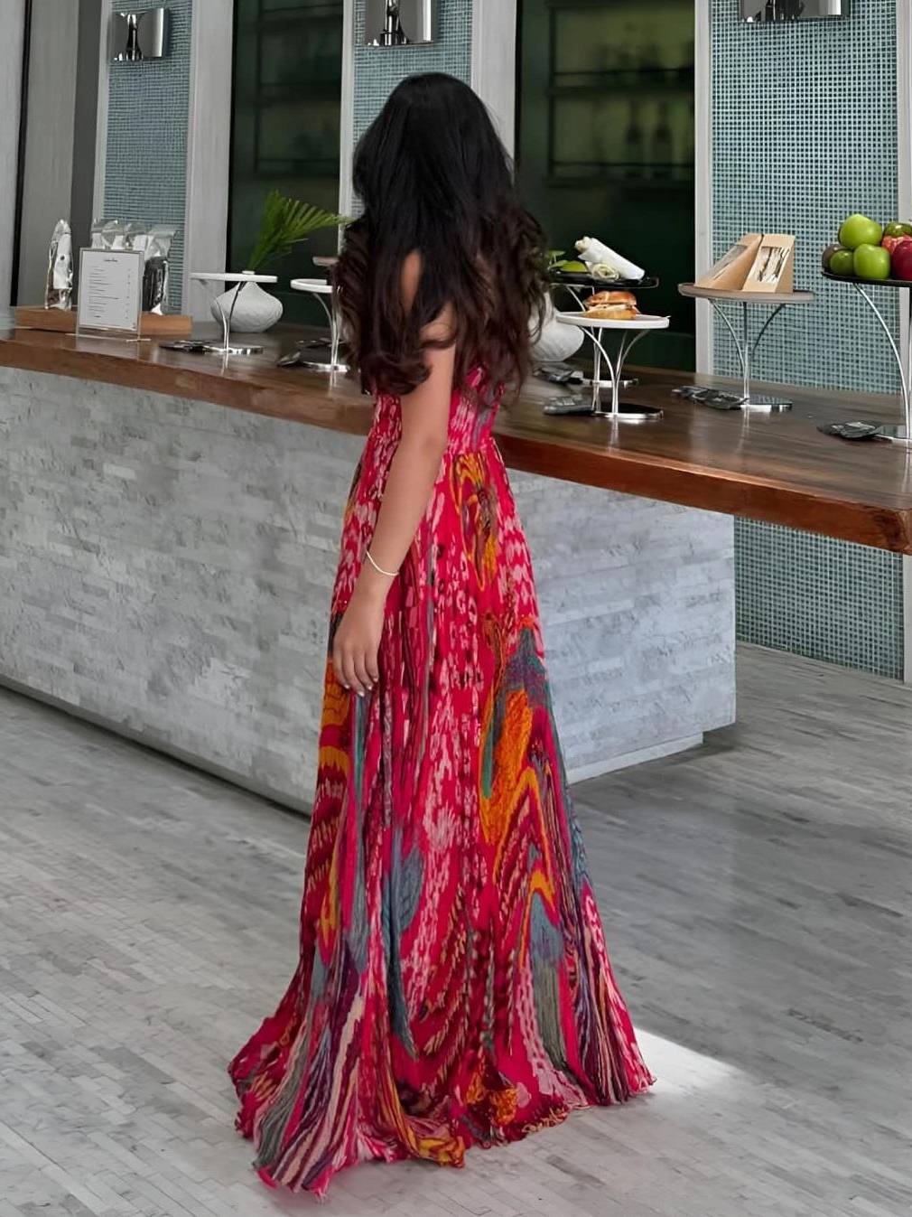 Robe longue trapèze à imprimé unique