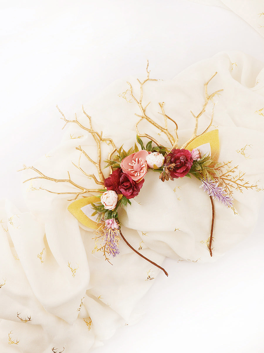 Lavender Flower Christmas Reindeer Headband