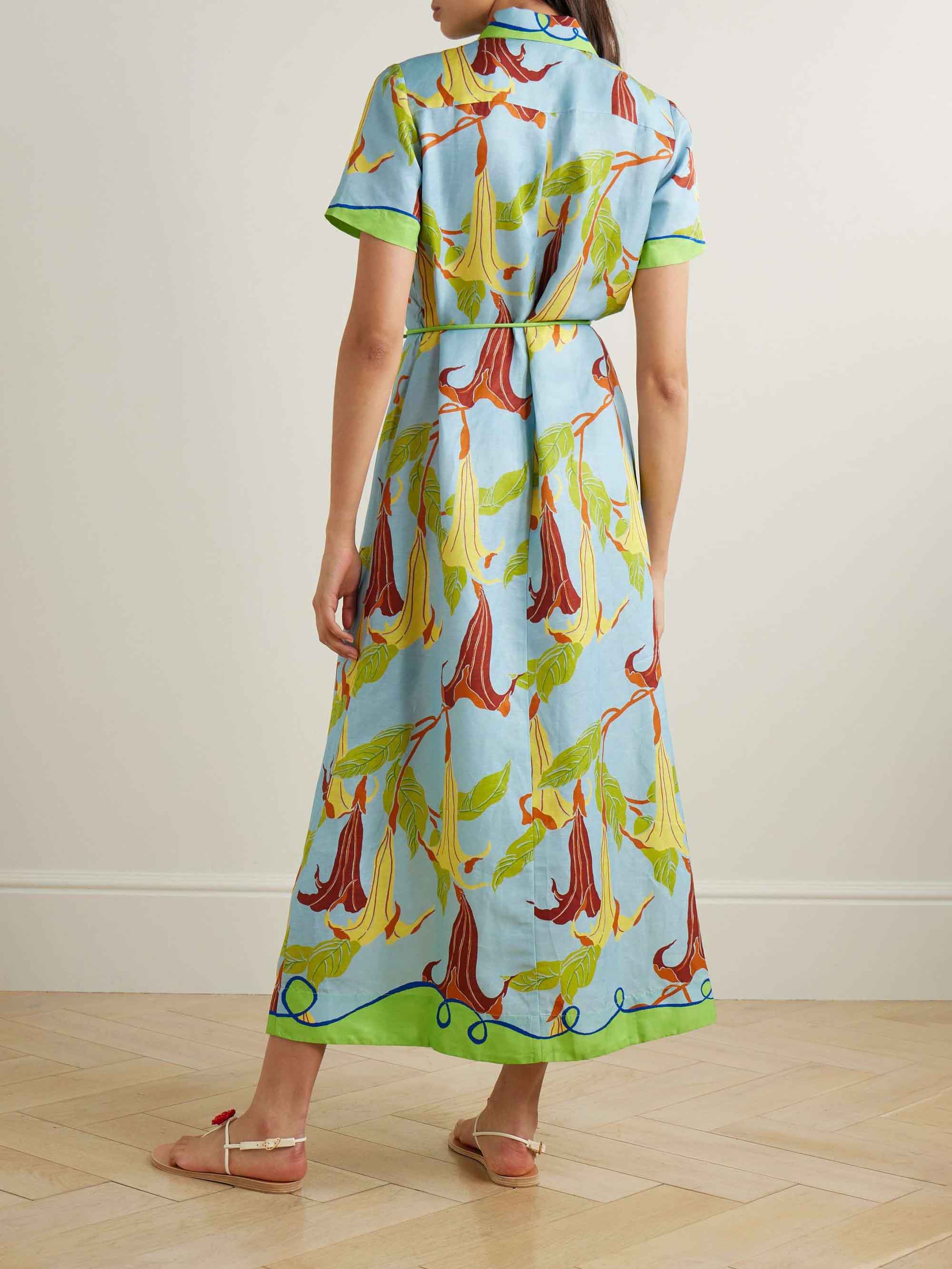 Unique Morning Glory Print Single Breasted Midi Dress
