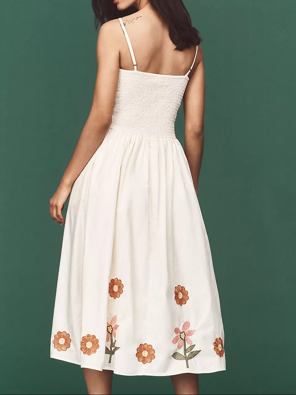 Embroidered Printed Suspenders Pleated Holiday Midi Dress