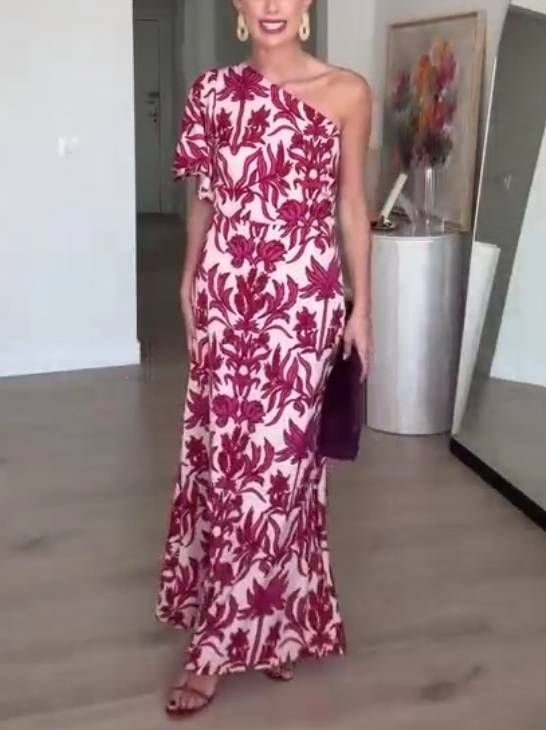 Two-Way Off-Shoulder Print Dress