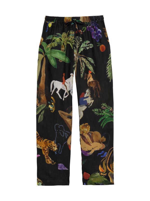 Unique Art Painted Floral Print Wide Leg Pants