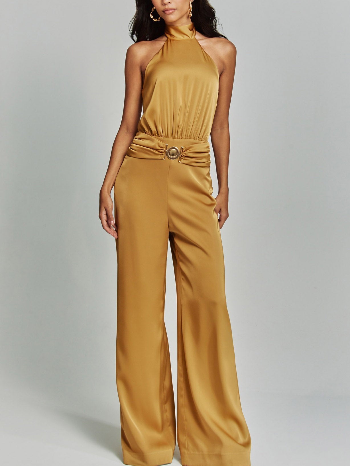 Elegant Satin Halter Neck Jumpsuit