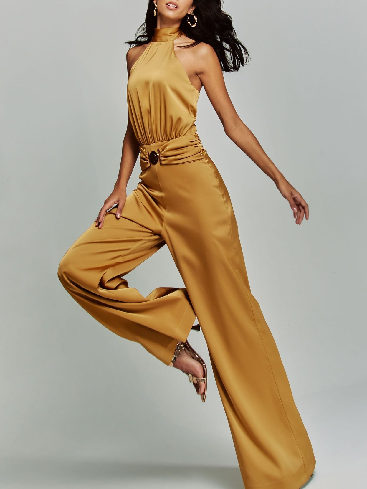 Elegant Satin Halter Neck Jumpsuit
