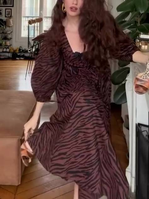 Zebra Print Lace-Up Midi Dress