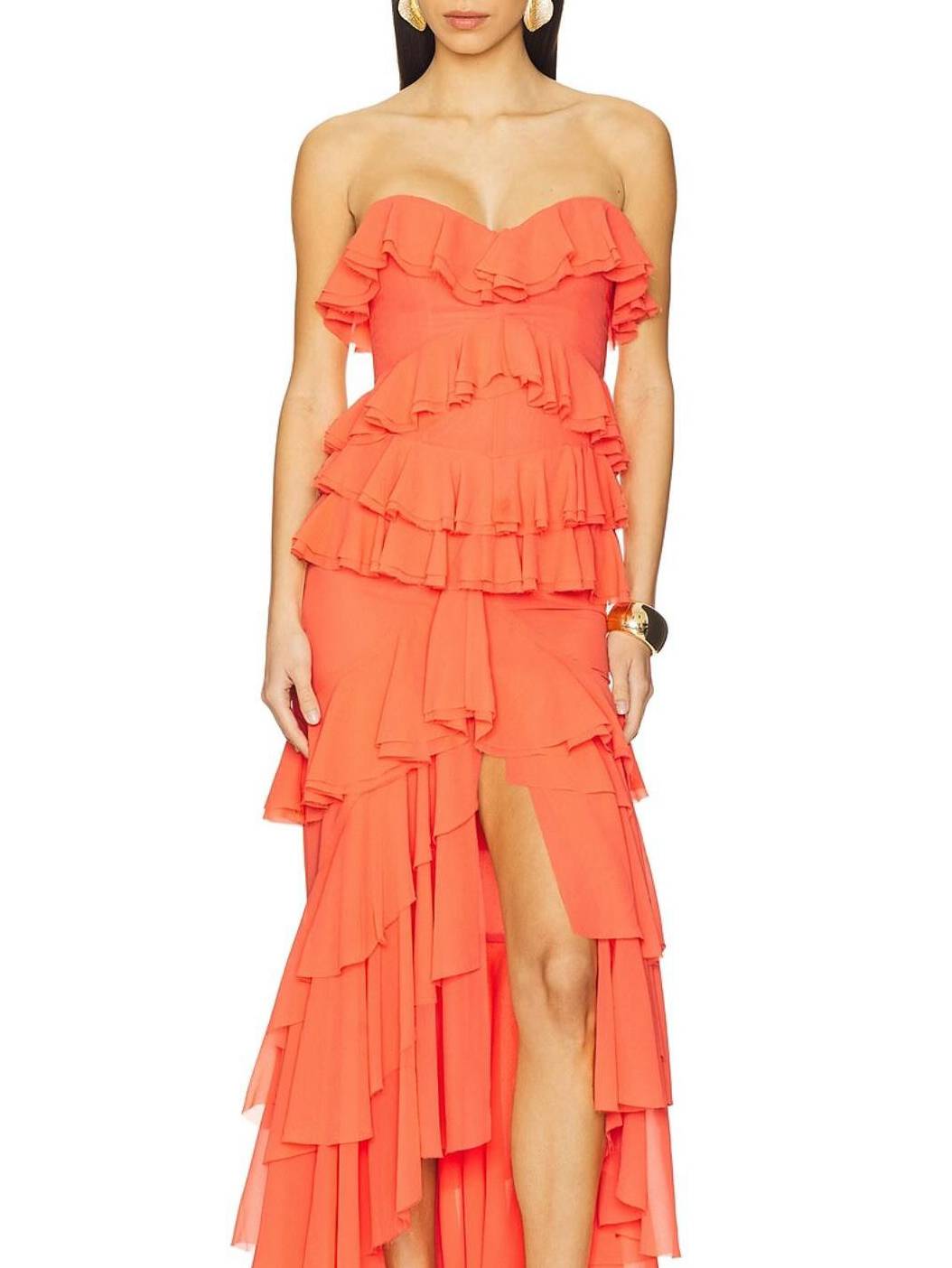 Robe tube à volants multicouches