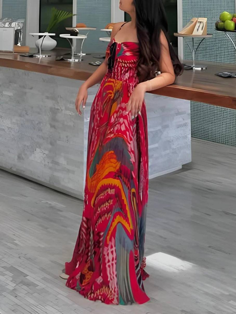 Robe longue trapèze à imprimé unique