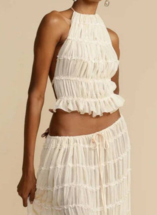 Passion and Romance Pleated Back Elastic Straps Adjustable Halter Tank