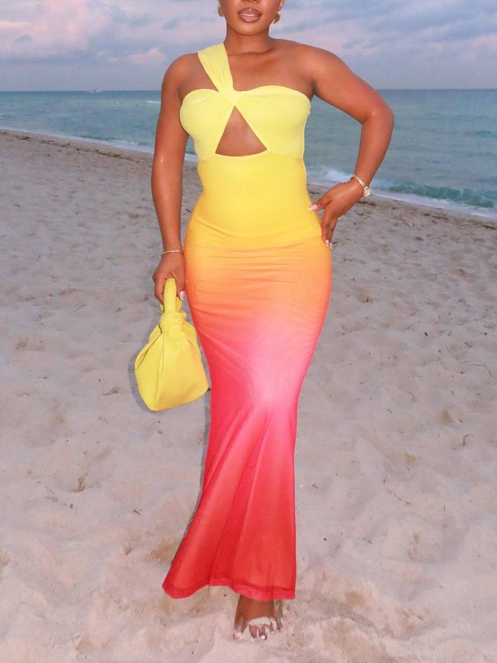 Robe longue asymétrique dégradée de couleurs Sunset
