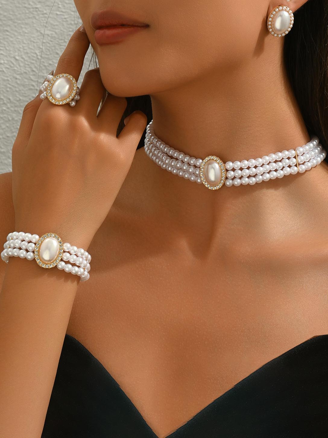 Ensemble de colliers clavicules polyvalents rétro multicouches en diamants et perles