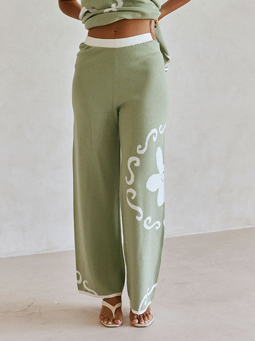 Casual Ocean Relics Pattern Wide-leg Pants