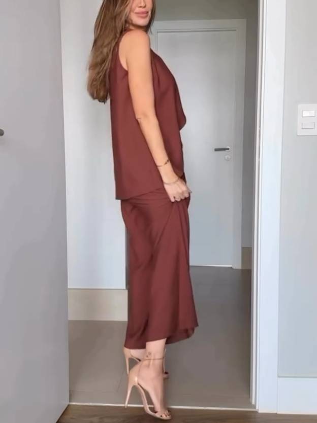 Slit Vest And Wide Leg Pants Suit
