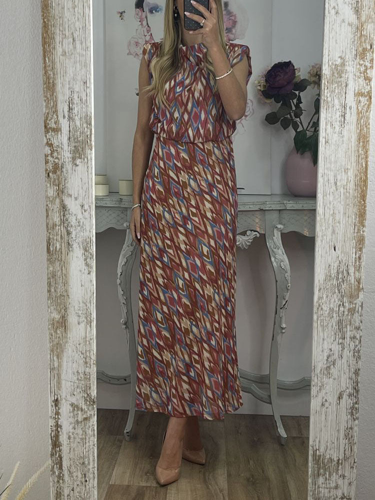 Robe midi élégante sans manches à imprimé géométrique peint