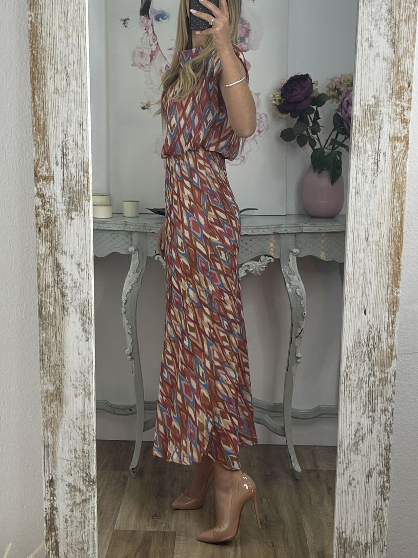 Robe midi élégante sans manches à imprimé géométrique peint
