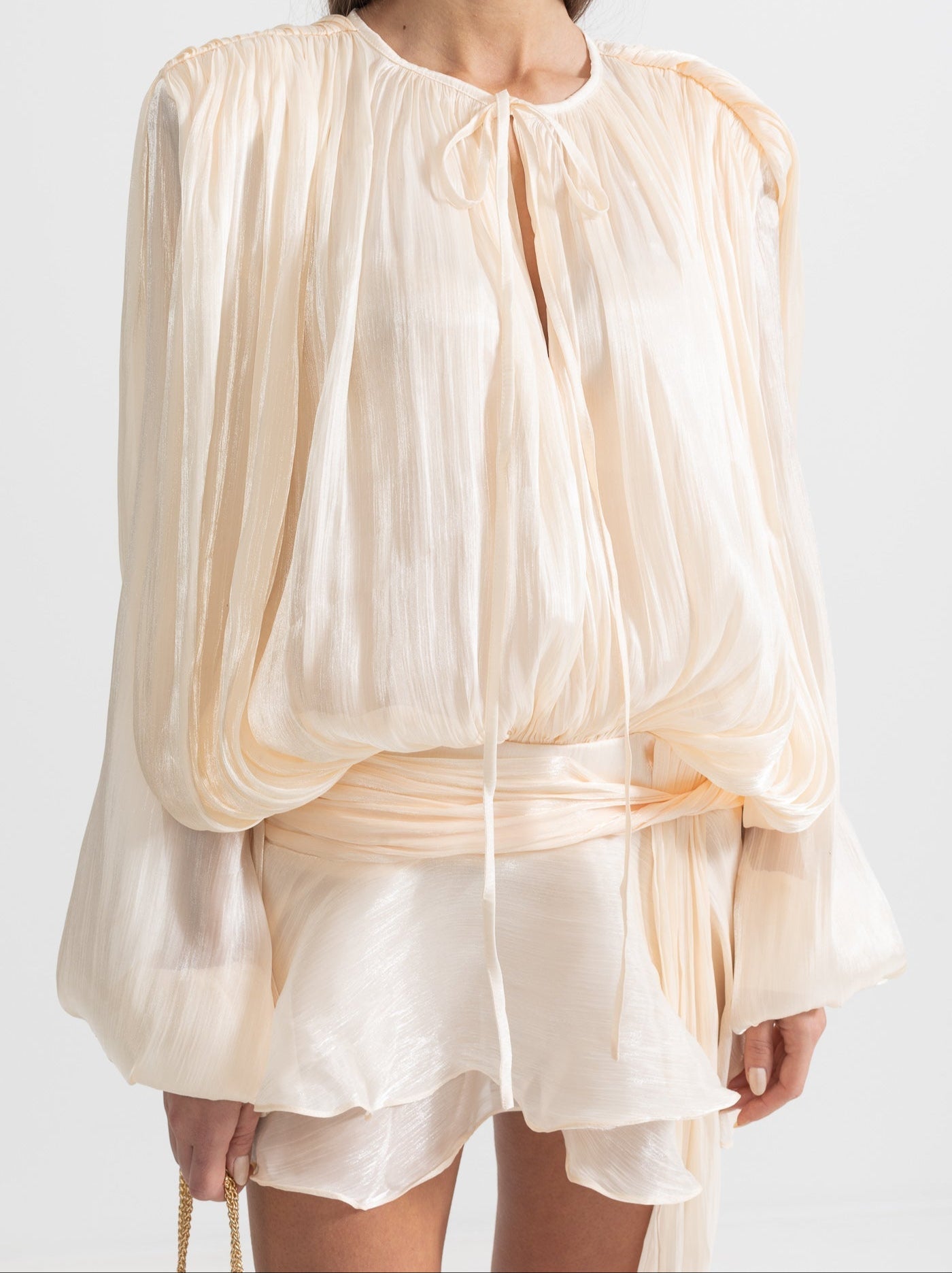 Ruffled Long Sleeved Mini Dress With Flowing Silhouette