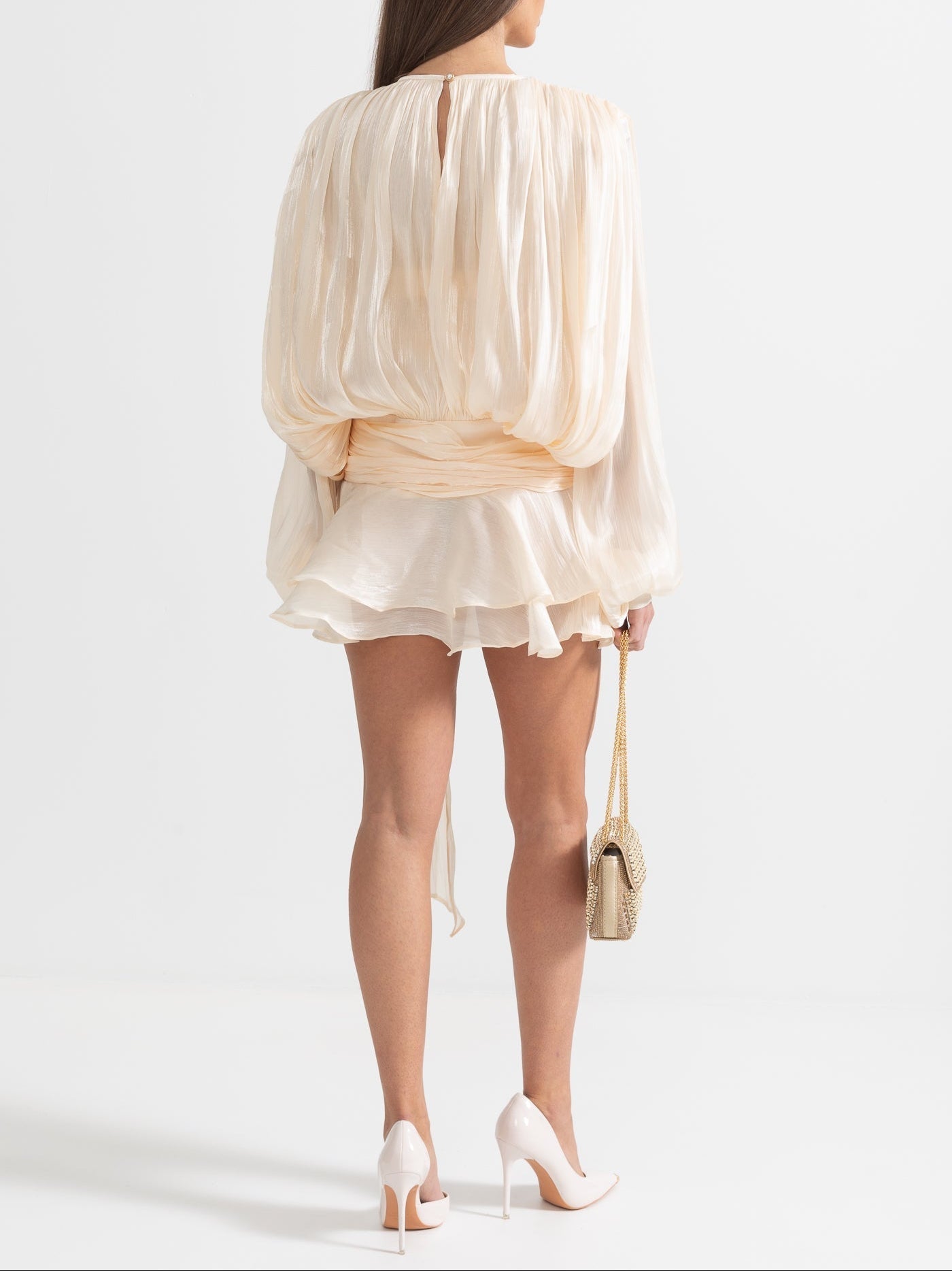 Ruffled Long Sleeved Mini Dress With Flowing Silhouette