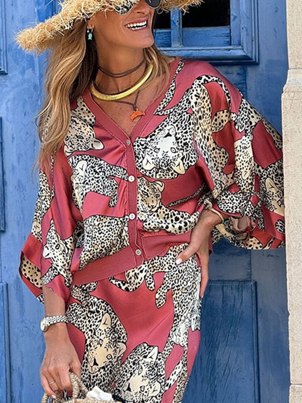 Jupe longue taille haute élastique en satin à imprimé tigre Abbie, moderne et unique