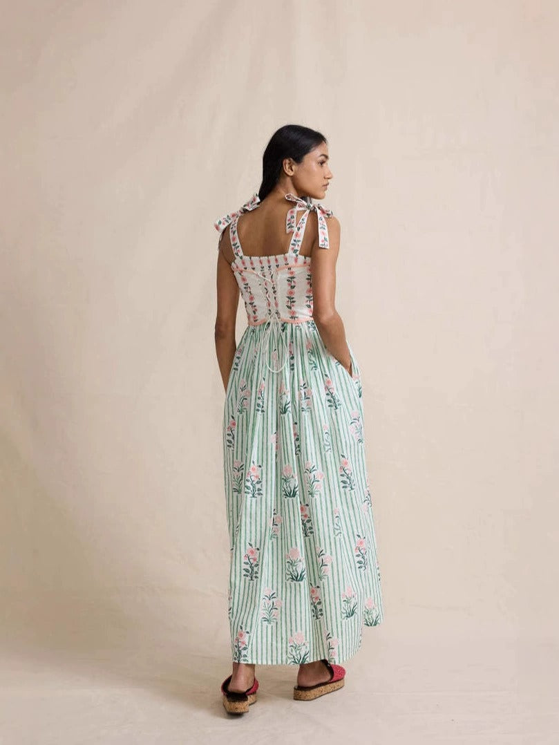 Bohemian Floral Tie-Shoulder & Tiered Design Maxi Dress
