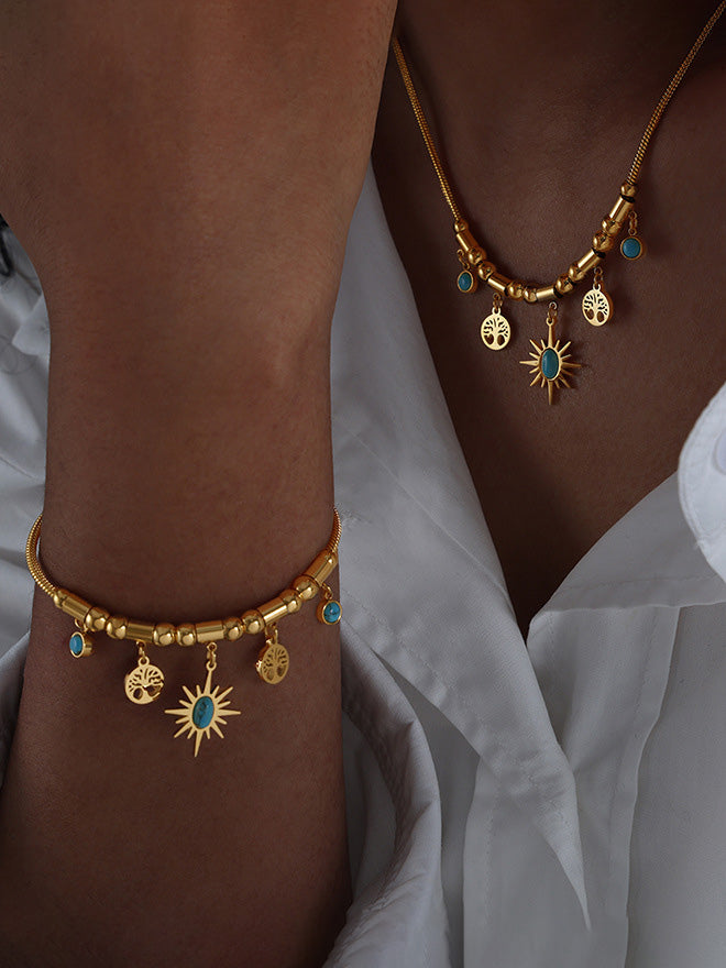 Conjunto de collar y pulsera turquesa con personalidad a juego
