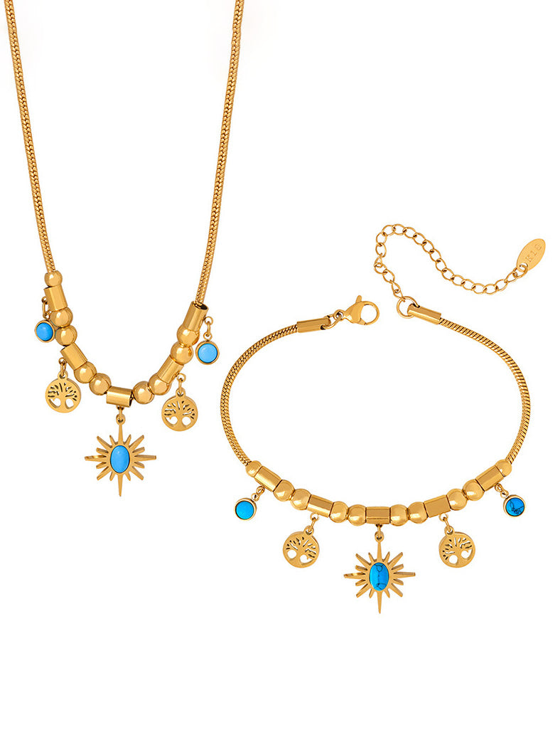 Conjunto de collar y pulsera turquesa con personalidad a juego