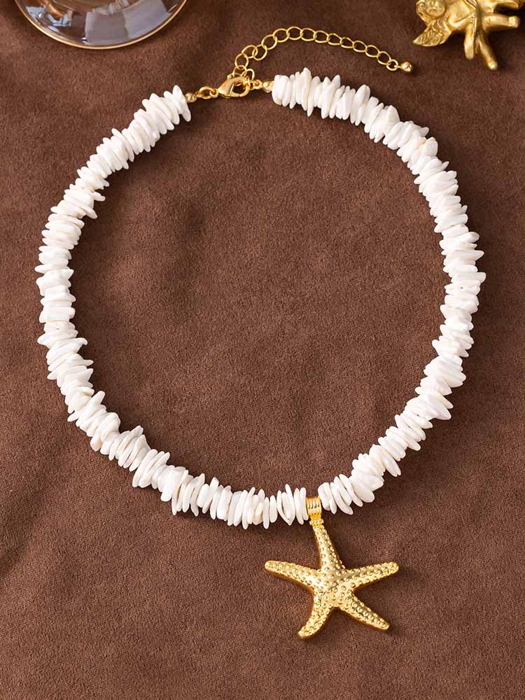 Collier clavicule simple avec pendentif coquillage et étoile de mer