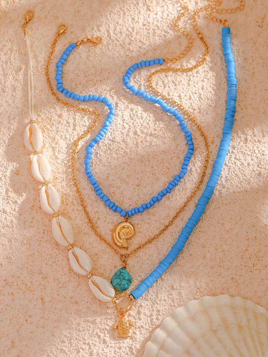 Collier bohème multicouche en perles et coquillages tournesol