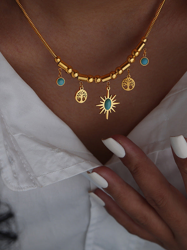 Conjunto de collar y pulsera turquesa con personalidad a juego