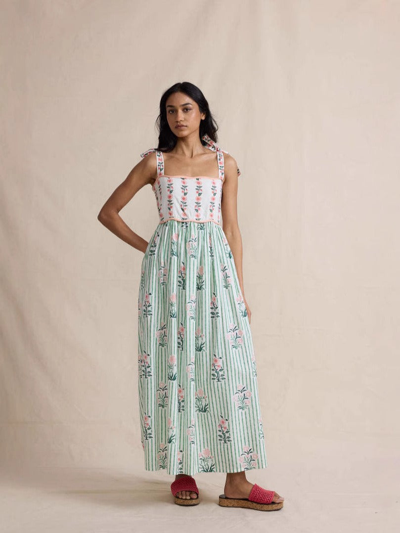 Bohemian Floral Tie-Shoulder & Tiered Design Maxi Dress