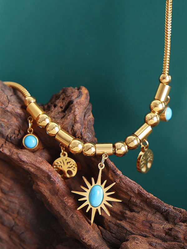 Conjunto de collar y pulsera turquesa con personalidad a juego