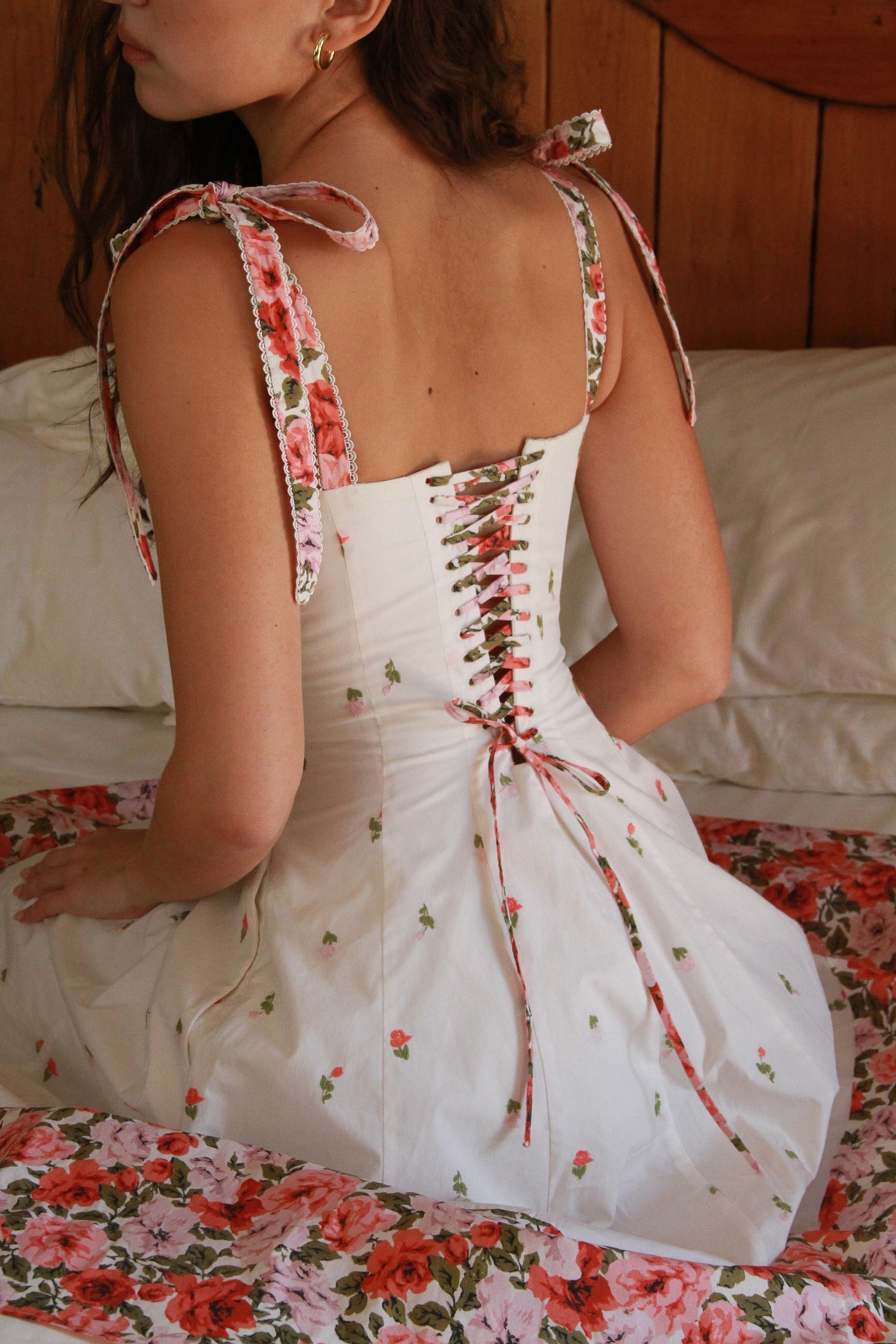 White Floral Print Stretch Cotton Midi Sundress