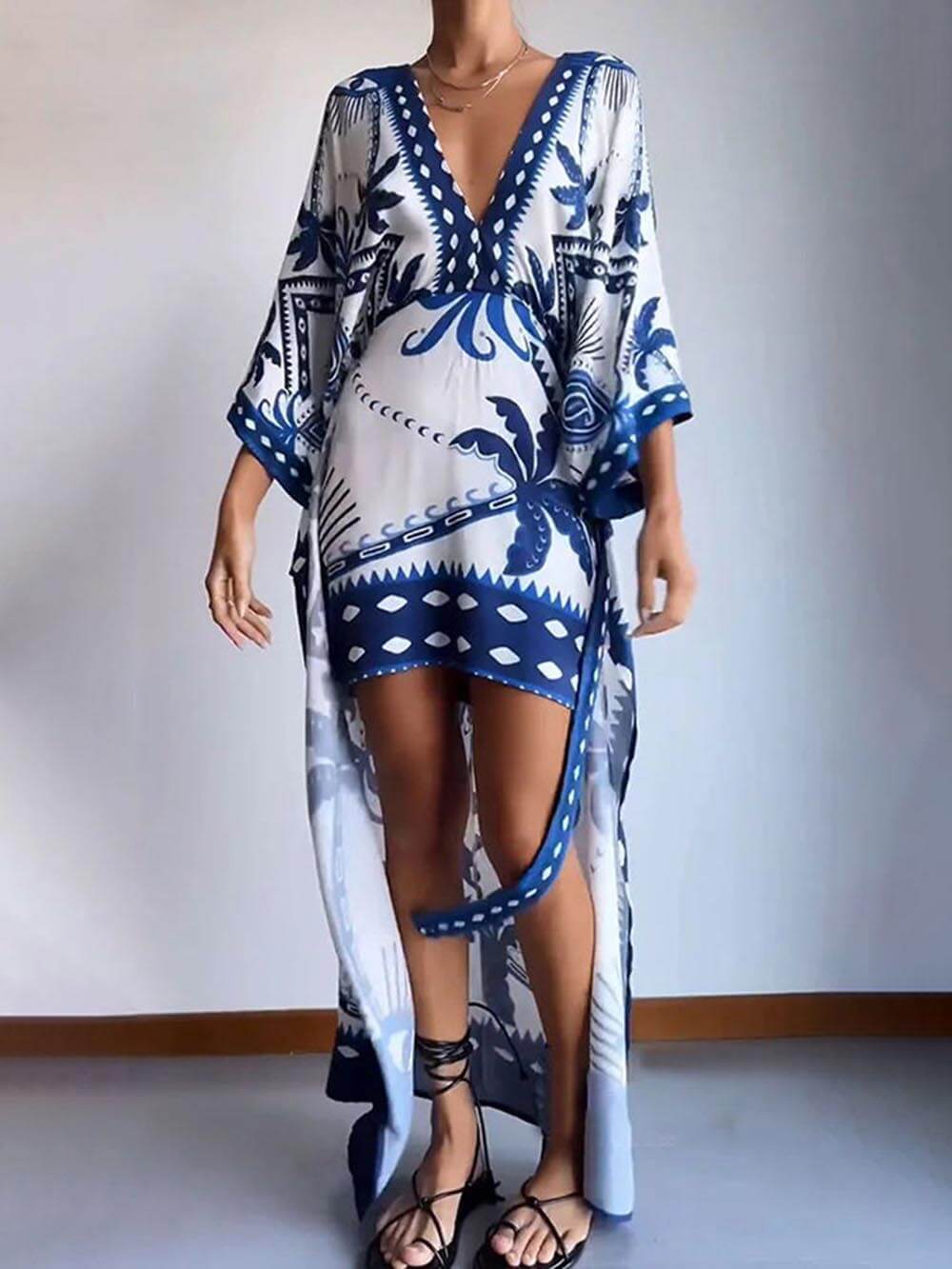 Robe longue à lacets en deux pièces, unique et chic, avec imprimé ethnique palmier