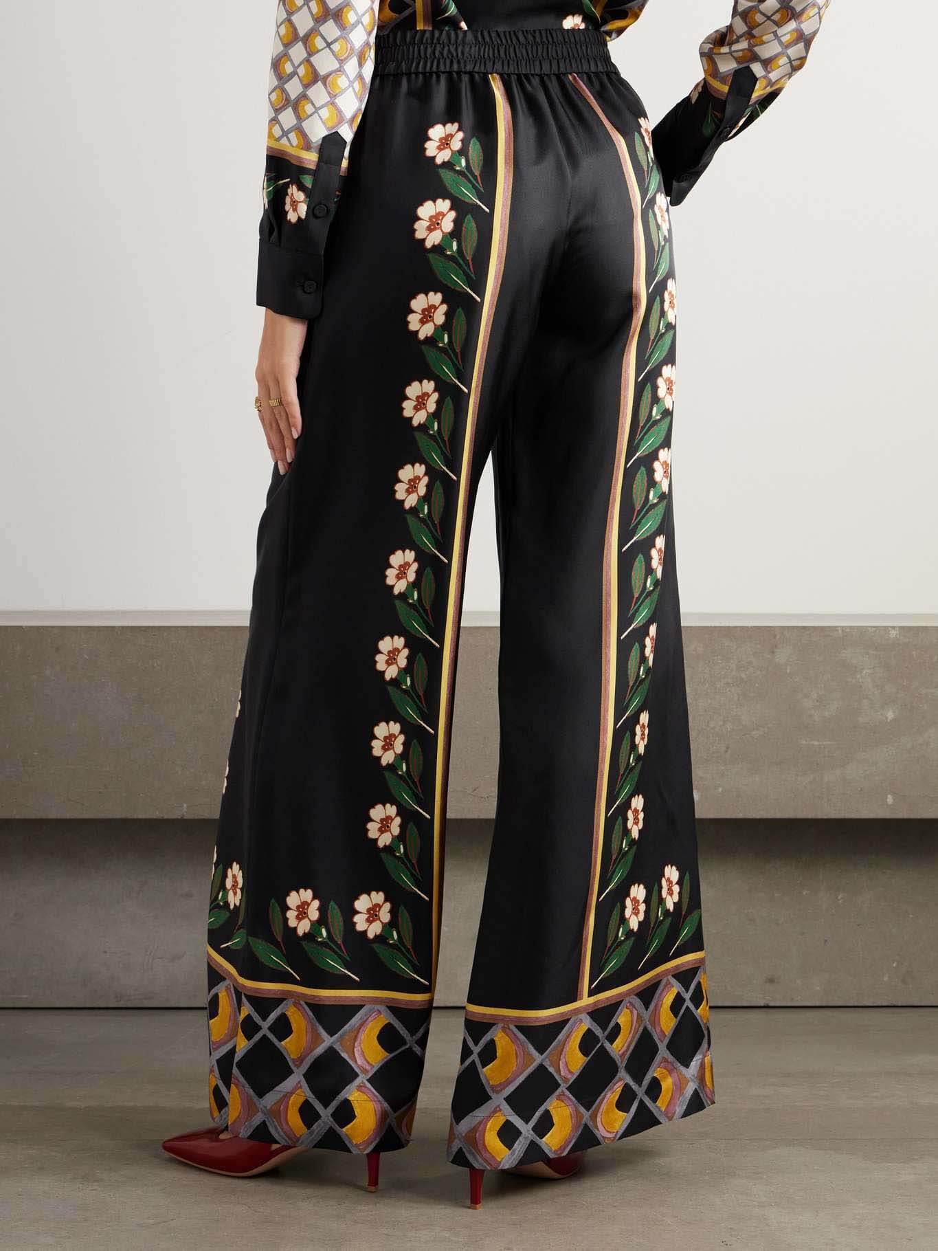 Unique Retro Print Tight Waist Wide Leg Pants