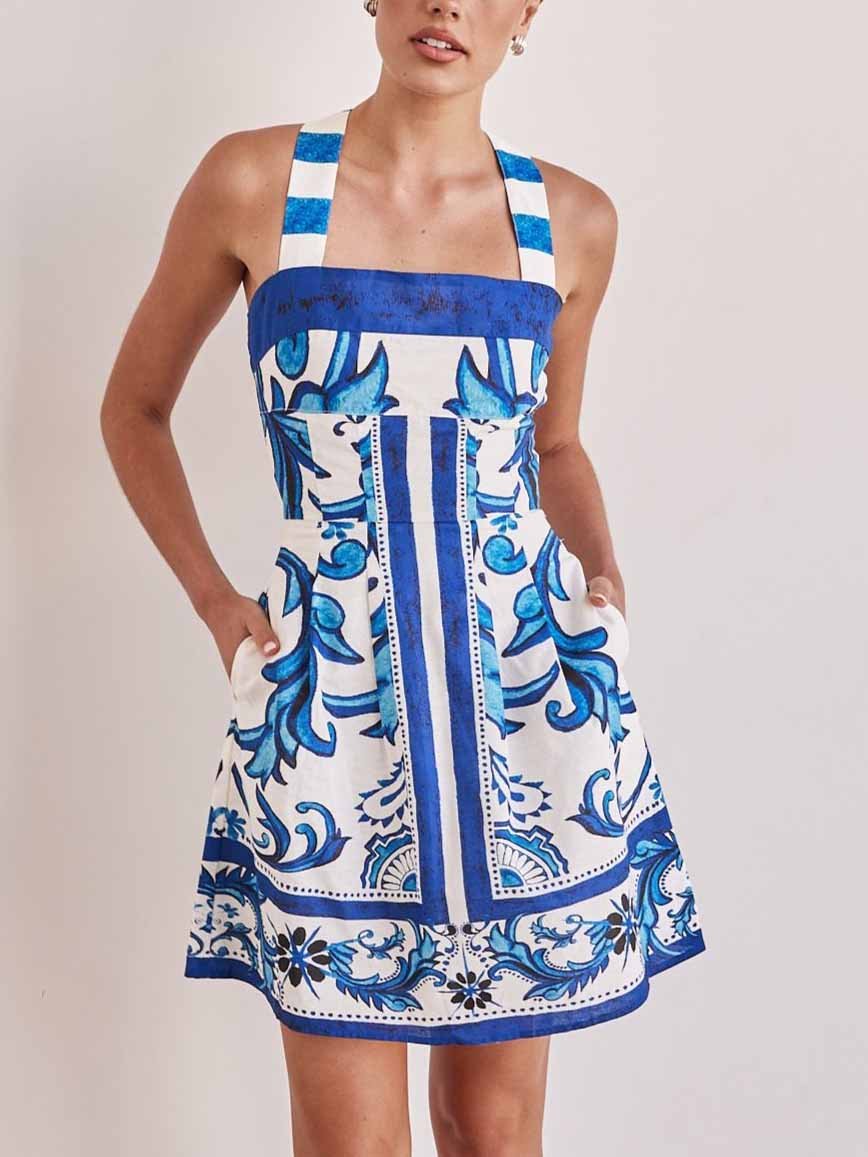 Robe mini-caraco à imprimé floral peint exquis