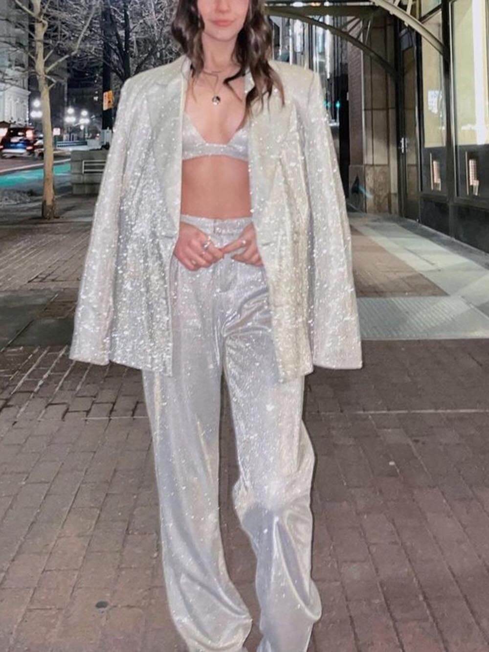 Pantalones rectos holgados de traje acampanado con lentejuelas de moda clásica