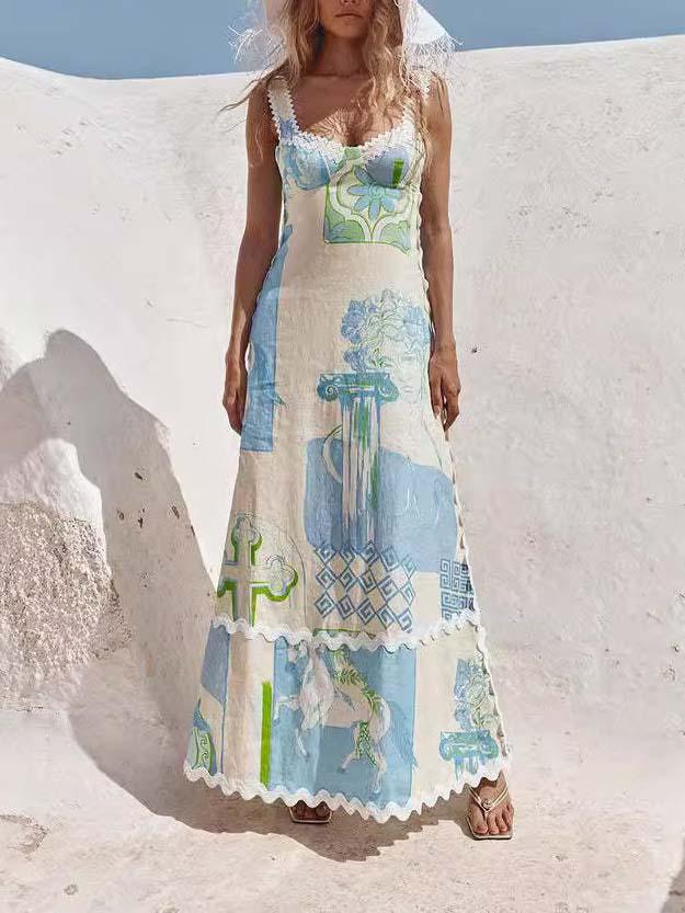 Robe longue unique à imprimé peint et nœud dans le dos ouvert