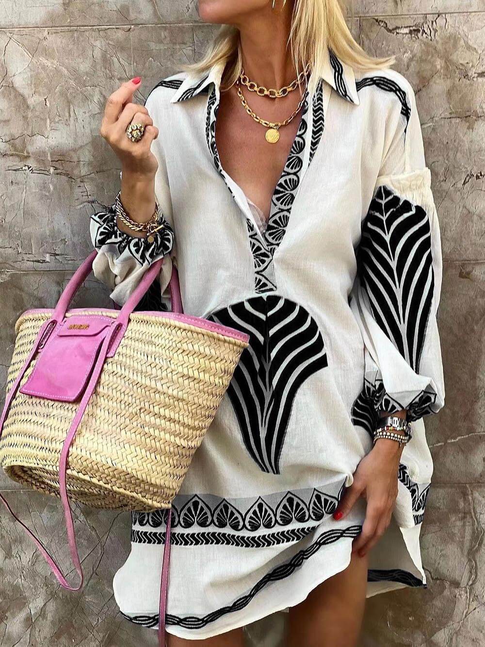 Mini-robe de vacances simple et unique à imprimé