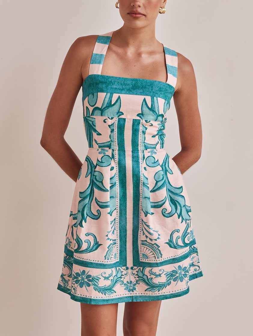 Robe mini-caraco à imprimé floral peint exquis