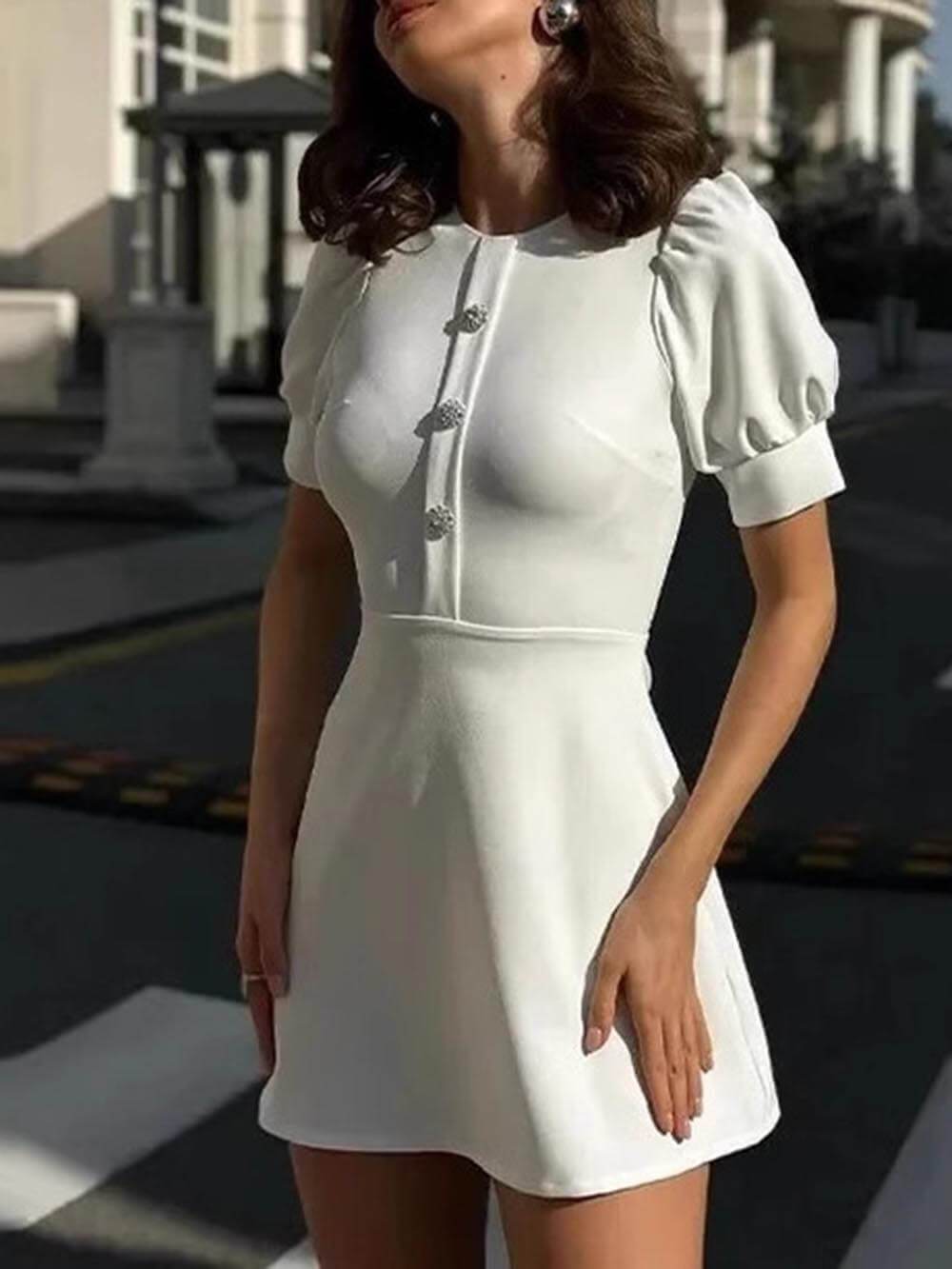 Robe mini trapèze à bordure en dentelle douce