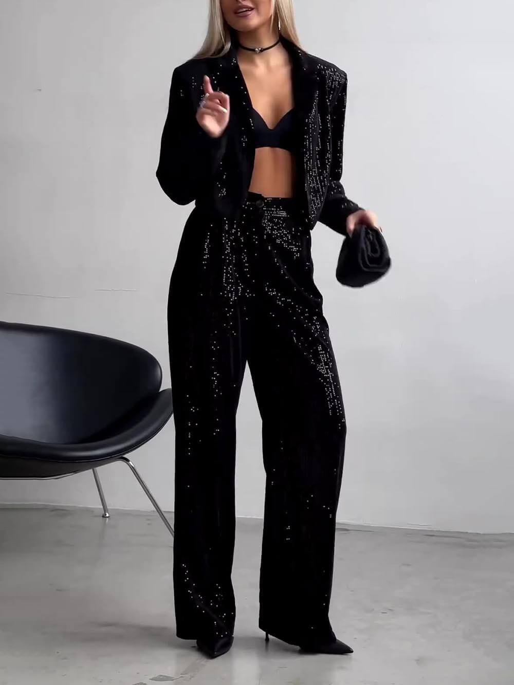 Classic Fashion Sequin High Waist Pocket Pants
