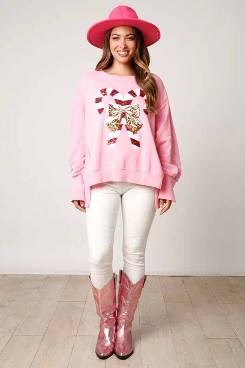Sweat-shirt de Noël à manches longues et paillettes