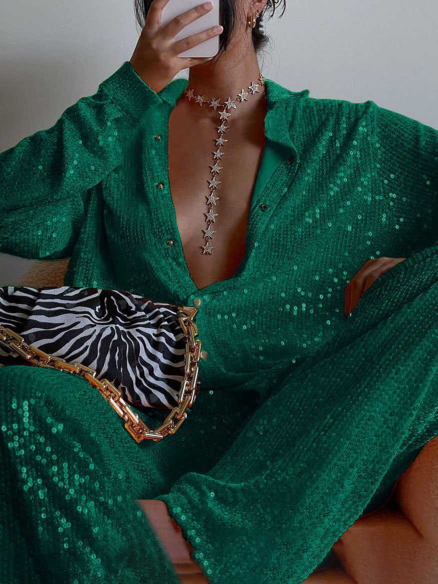 Pantalon ample élastique à paillettes